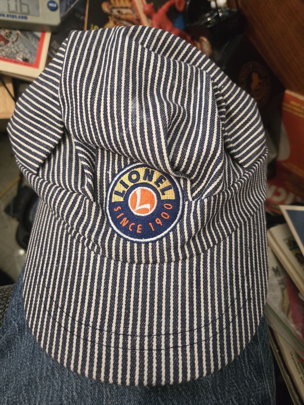 Lionel Striped Engineer Cap in Navy and White